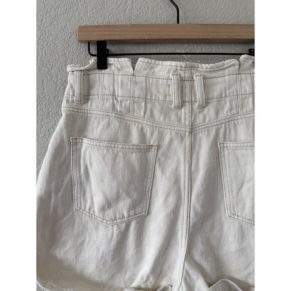 We The Free Nova Paperbag Denim Cream Shorts High Rise Relax Neutral Beachy L - Picture 6 of 8